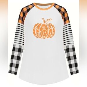 NWT Women's Fall Baseball Pumpkin Shirts Plaid Striped Raglan Long Sleeve Tops